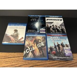 Lot of 5 BLU-RAYS-Gravity,Fast and‎ Furious 6&7,Collide,and American Sniper